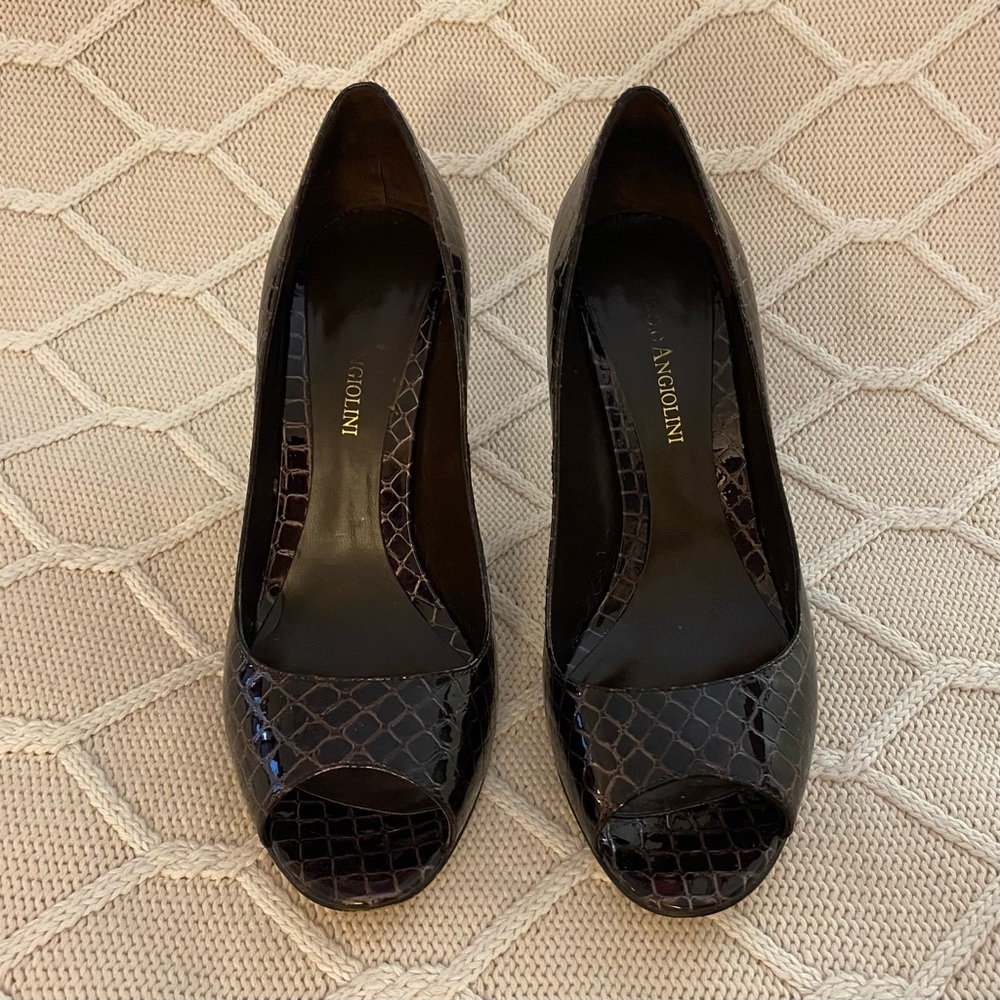 Enzo Angiolini Brown Patent Leather Pumps Heels Croc Classic Sexy Formal Work